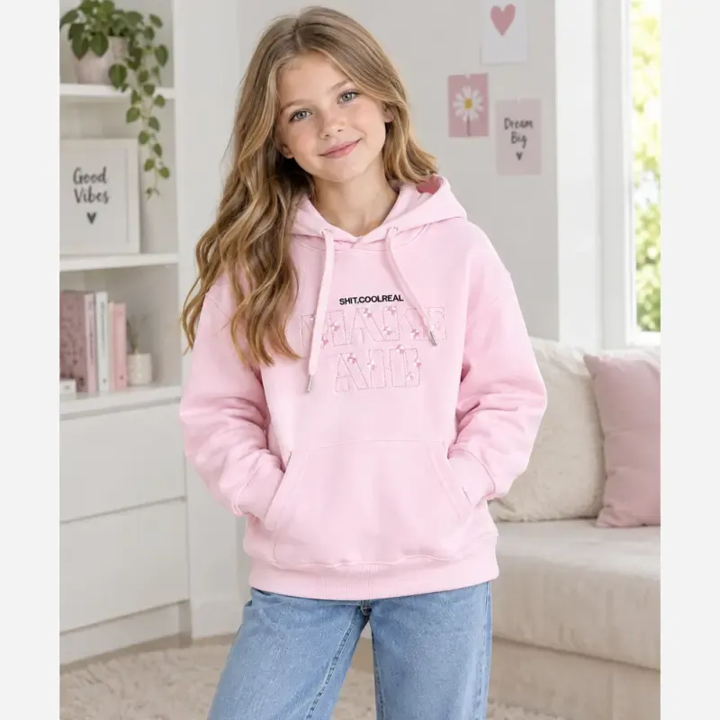 هودی دخترانه وارداتی دورس صورتی مناسب 7 تا 10 سال سایز 140 تا 180