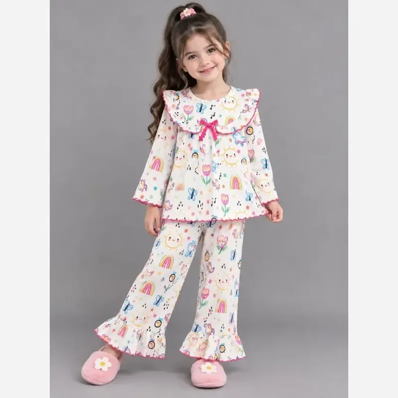 ست راحتی بلوز و شلوار بچگانه طرح دار یقه چین دار سایز 35 تا 60