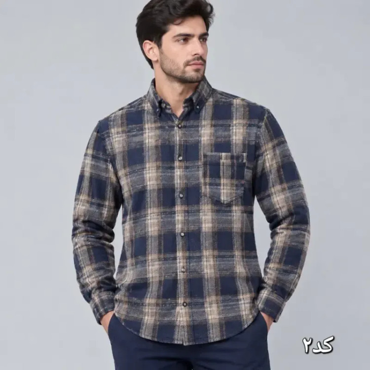 پیراهن مردانه پشمی پنبه چهارخونه قواره آزاد ضخیم