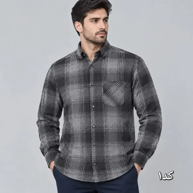 پیراهن مردانه پشمی پنبه چهارخونه قواره آزاد ضخیم