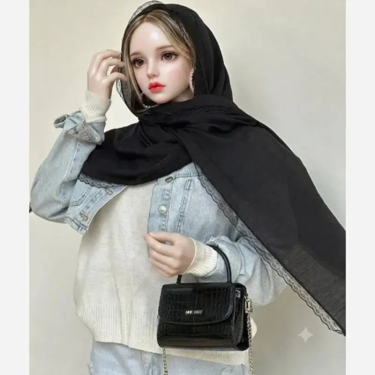 شال وال اسلپ مشکی سرمه ای نسکافه ای دور گیپور دوزی سایز 170 در 70 و 52 سانتی متر